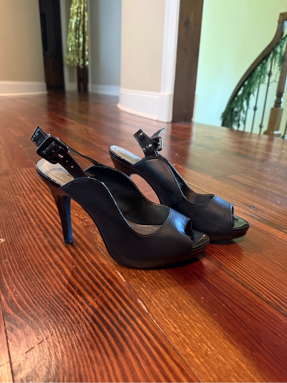 Black Peep-Toe faux leather Slingback Heels